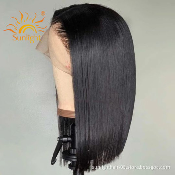 Sunlight 13x6x1T-part 100% human hair wigs brazilian Cambodian raw hair short straight bob human hair wig for black women